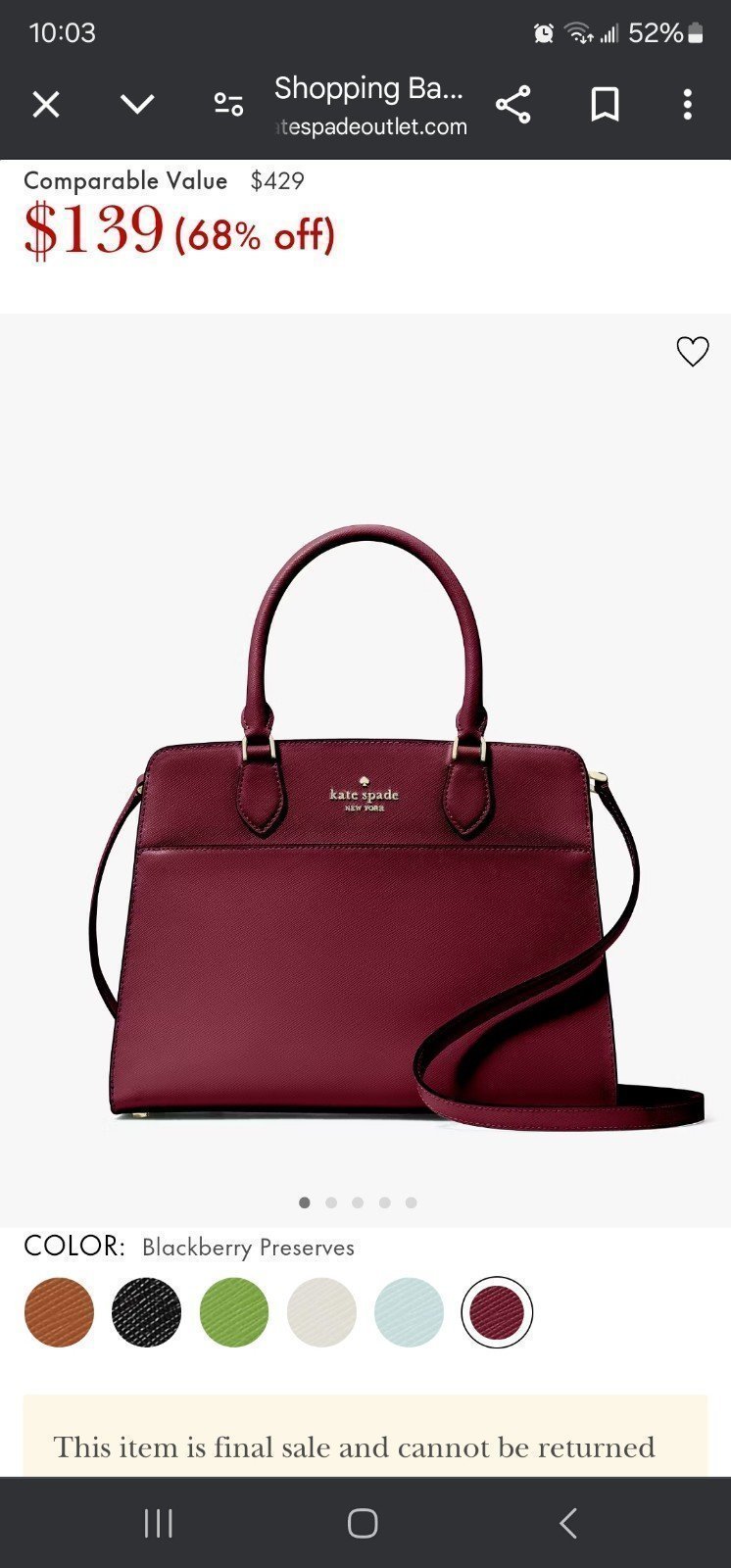 Kate Spade Madison Saffiano Leather Medium Satchel,Blackberry Preserves
