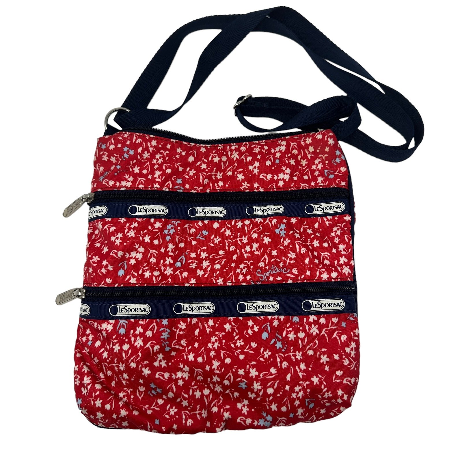 LeSportsac Classic Kylie Crossbody Bag Red White Blue Floral Purse