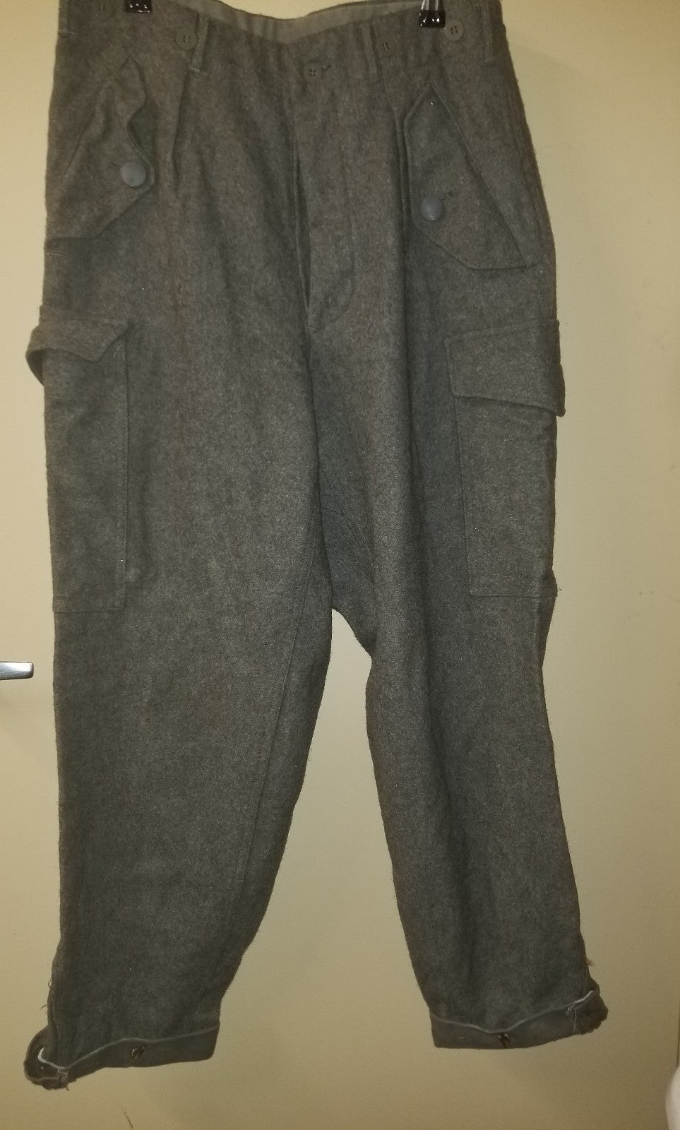 Antique Heavy Wool Swedish Military Trousers with C48 stamp on inner waist.