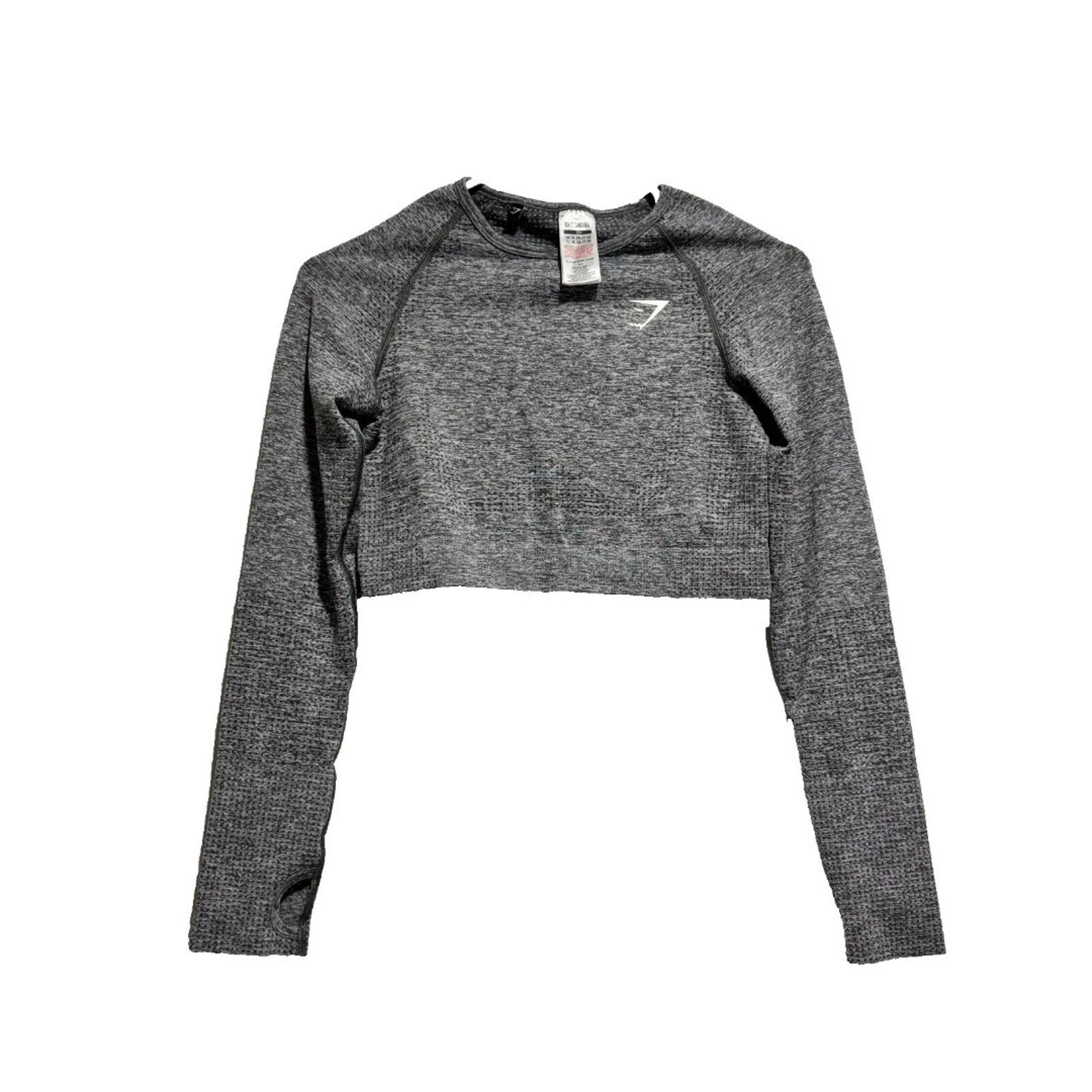 Gymshark Women's Cropped Top Gray Large Solid Seamless Long Sleeve Round Neck