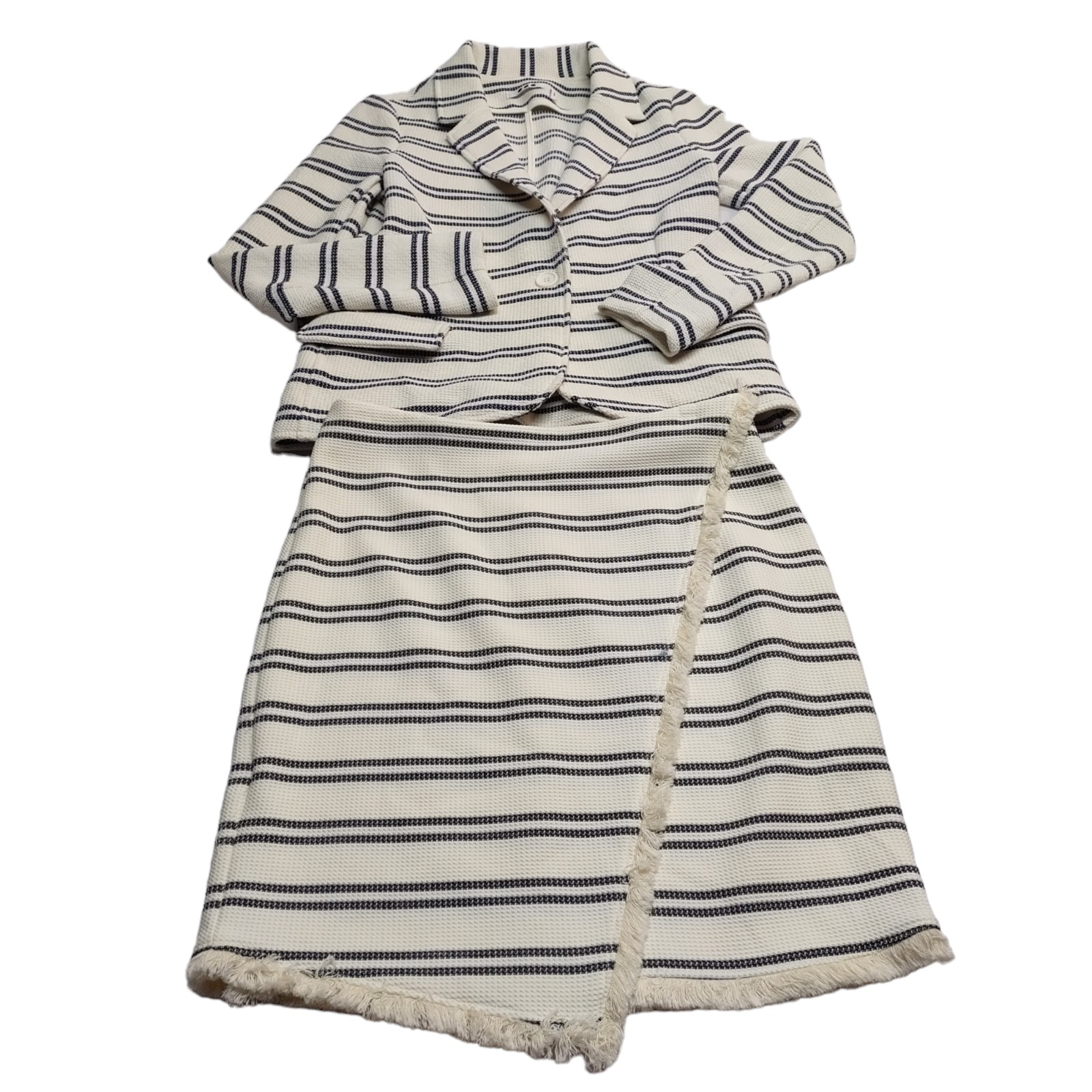 2 Pieces Ivanka Trump/Three Dots White/Black Striped Blazer & Skirt Size M