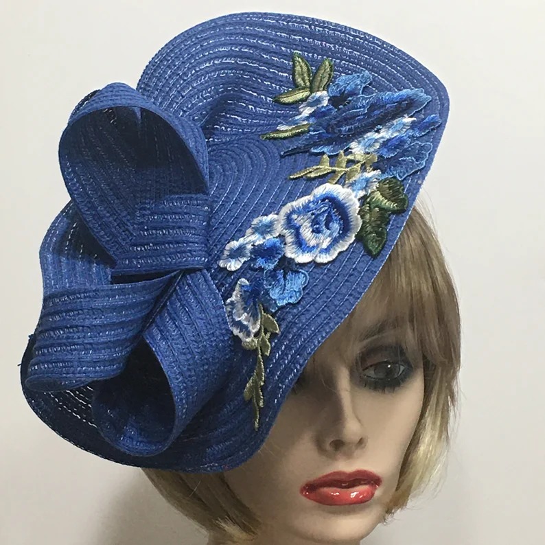 Blue Floral Fascinator, Floral Crown, Kentucky Derby Fascinator