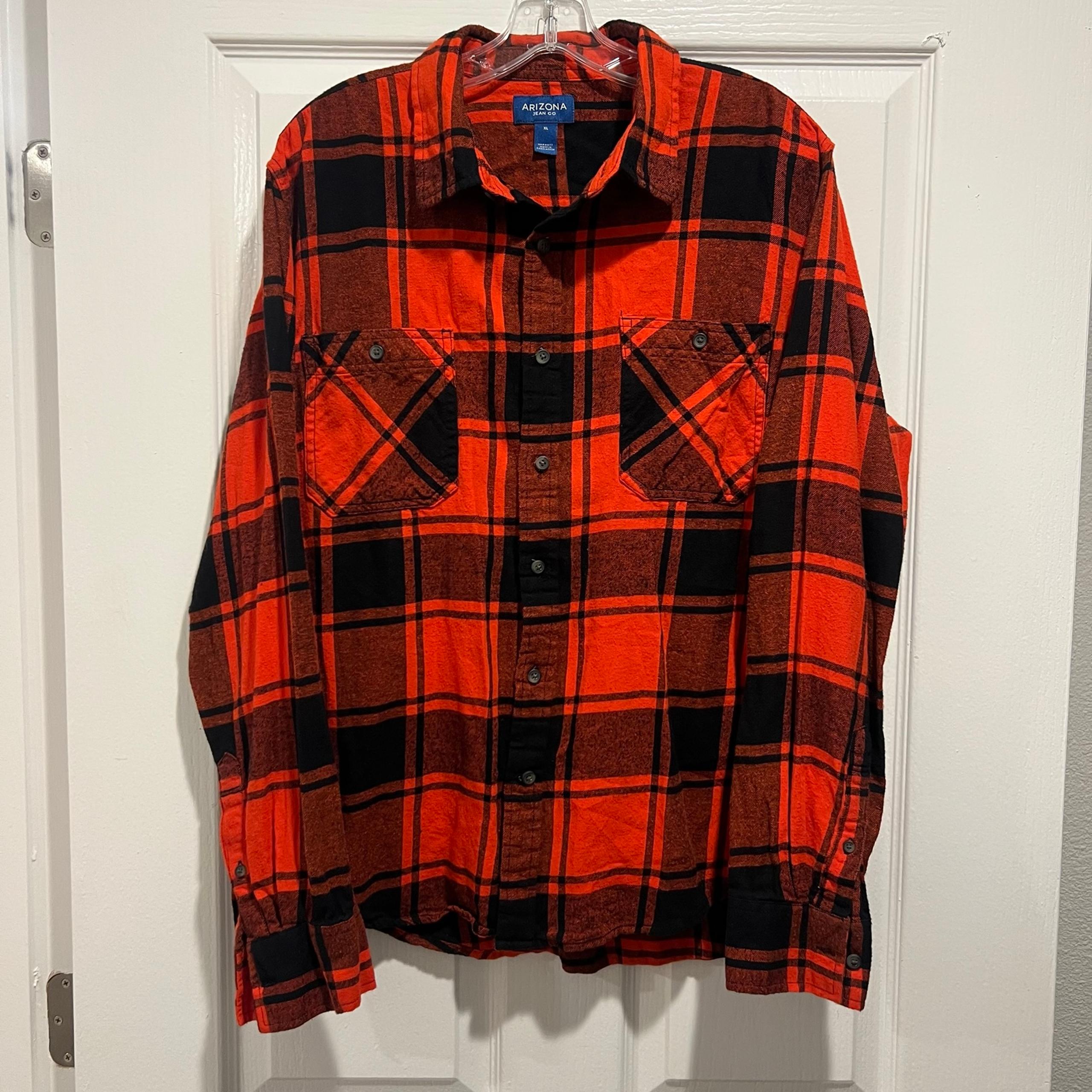 Arizona Jean Co. Flannel Shirt X-Large XL  Button Down Orange Plaid Mens
