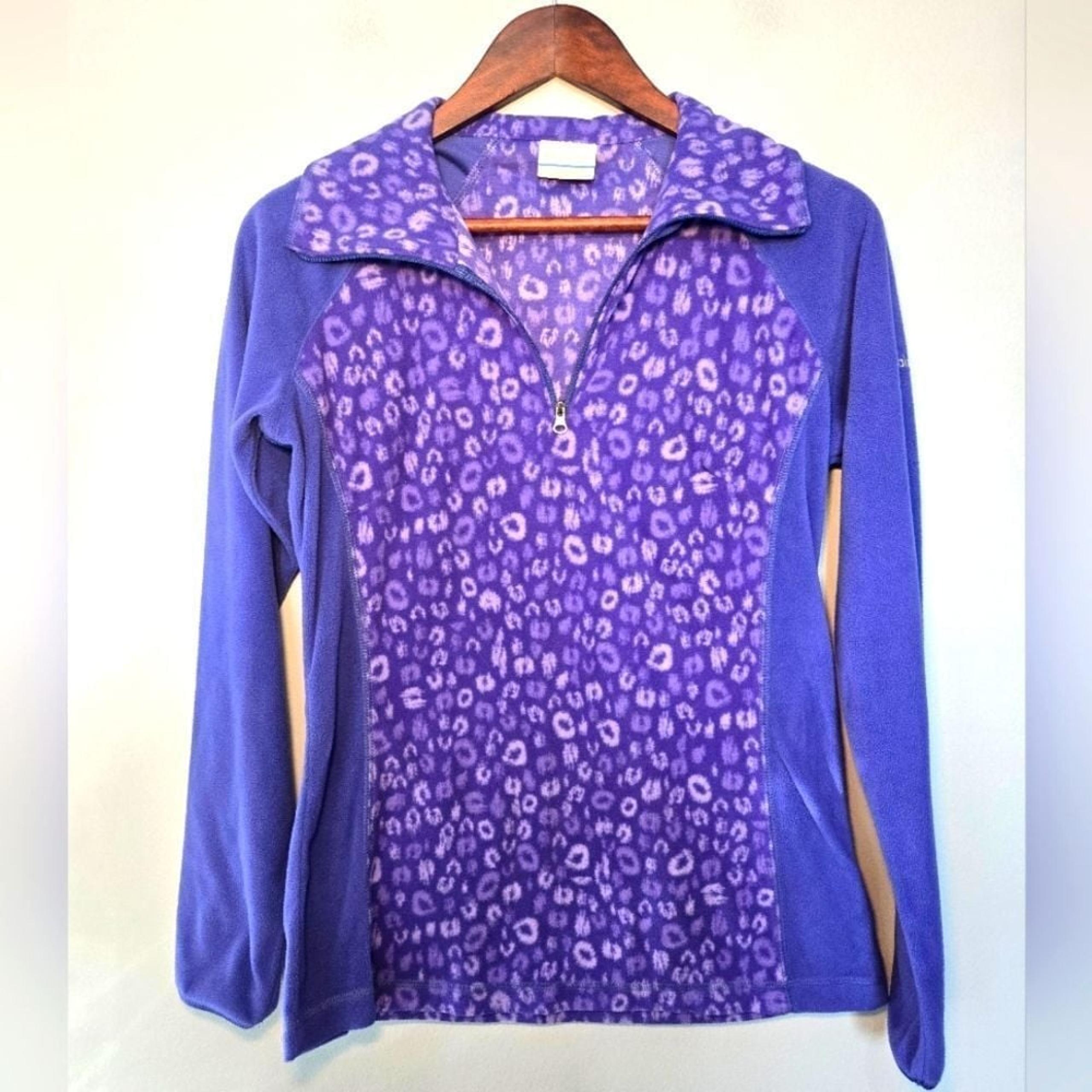 Columbia Womens 1/4 Zip Pullover Fleece Sweater Size Medium Blue Leopard Print