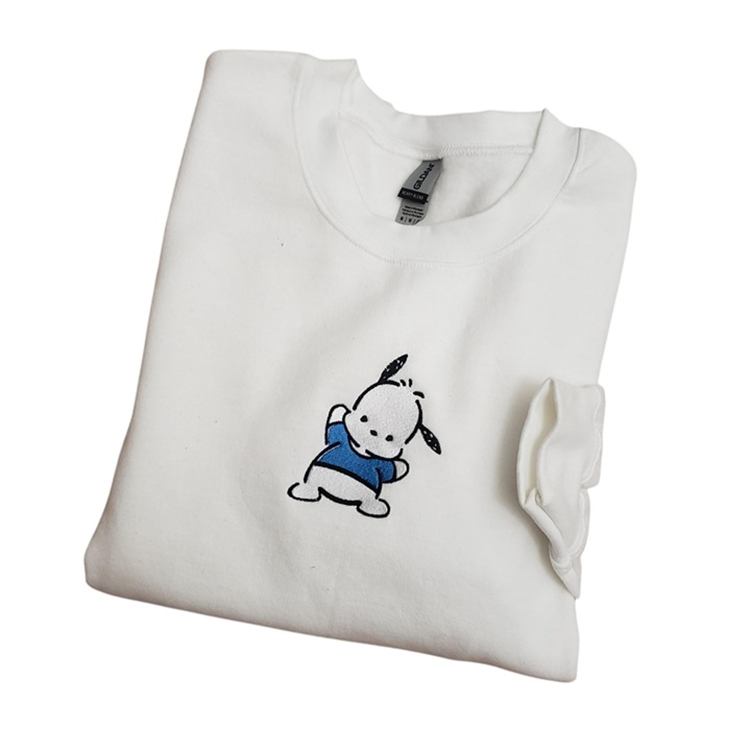 Pochacco Waving Embroidered Crewneck Sweater White Size M