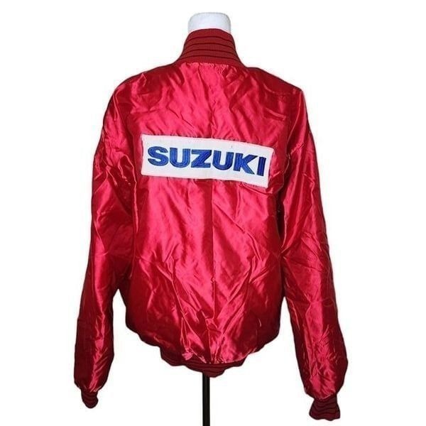 Vintage 80s Suzuki Satin Bomber Jacket Mens Size L Red