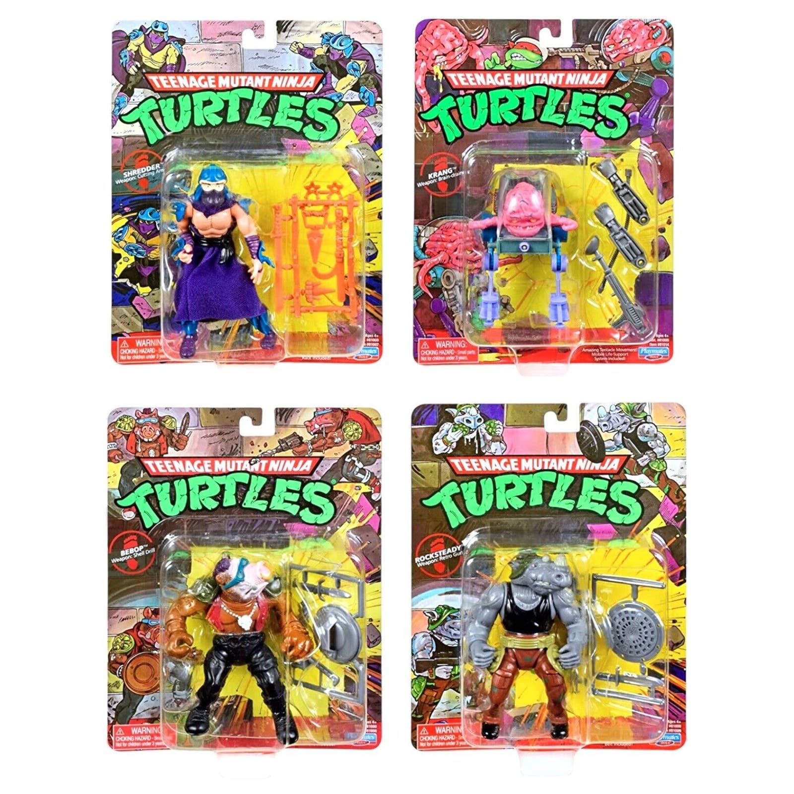 TMNT Retro Rocksteady Bebop Shredder Krang selling Villain Set Classic Playmates