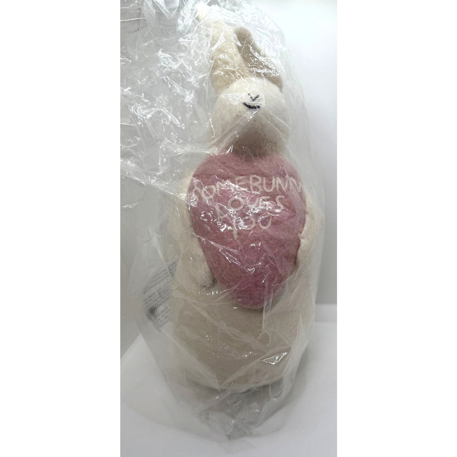 Pottery Barn Some Bunny Loves You Rabbit Shaped Heart Figure Toss Wool Pillow