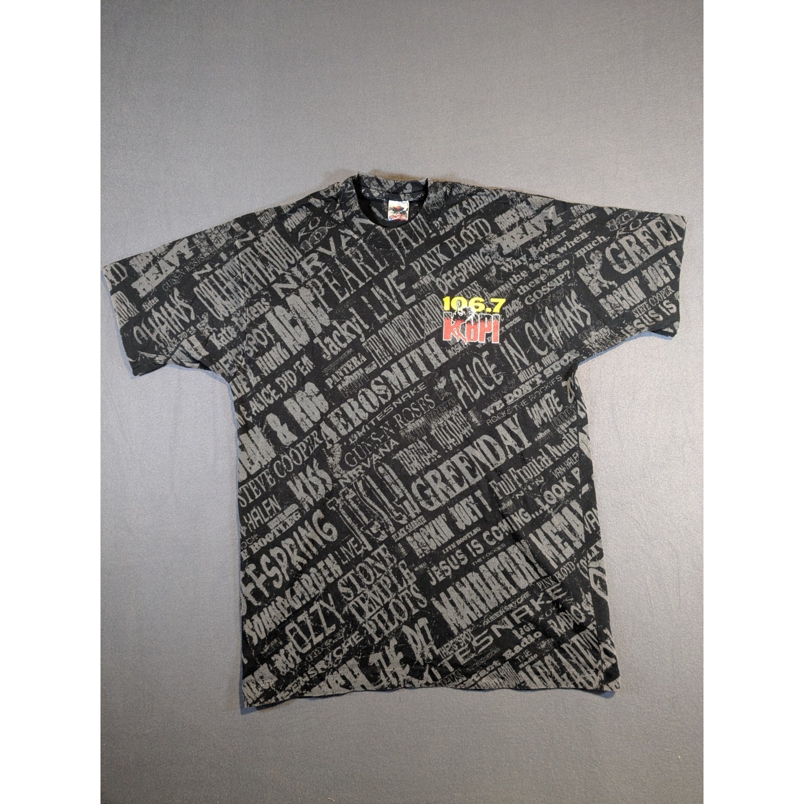 Vintage 90s Rock Station Shirt AOP Metallica Nirvana Pearl Jam L Single Stitch