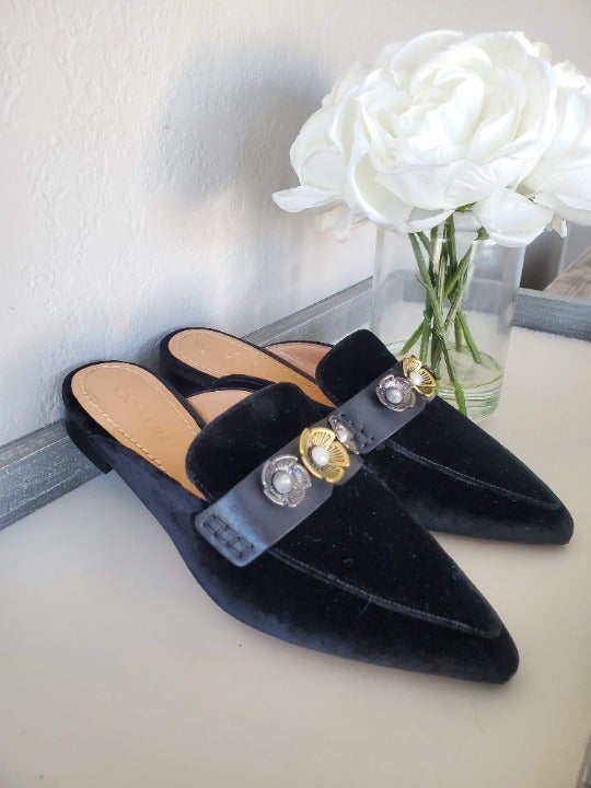 NWOT Coach Velvet Embellished Mules
