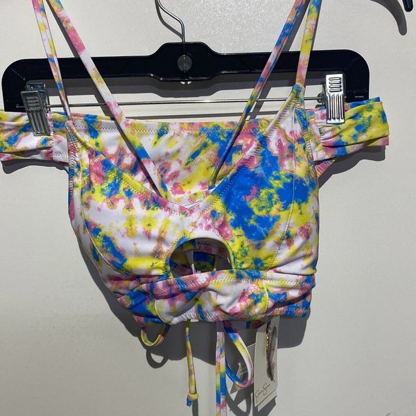 Jessica Simpson Women's Multi Tie Dye Cropped Bikini Top & Bottom Set Small NWT
