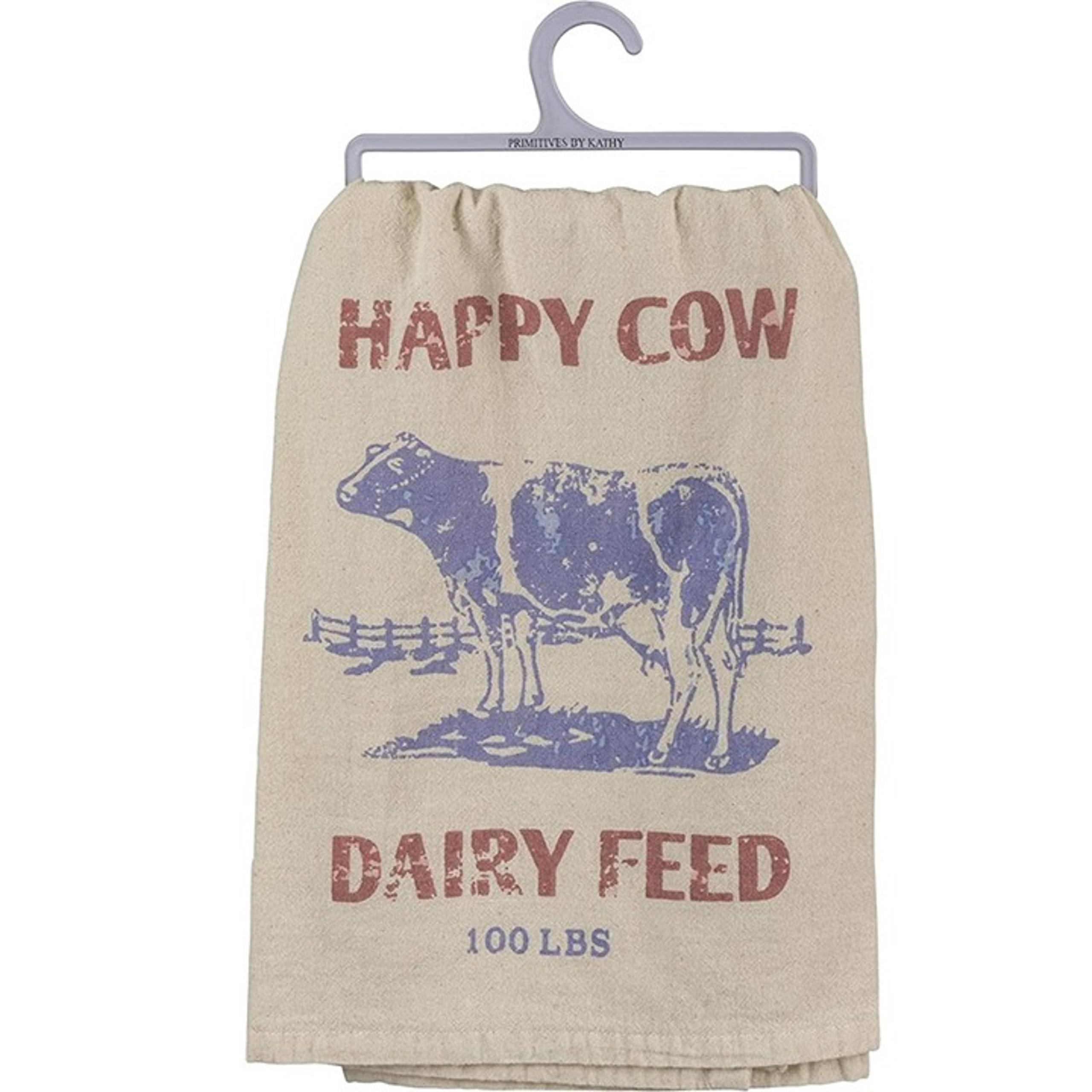 Primitives by Kathy Cotton Kitchen Dish Towel - Happy Cow Dairy Feed