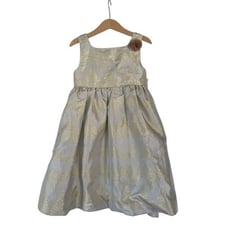 Monsoon Little Girls Damask Occasion Dress Puffy Silver/Gray and Gold Size 7/8