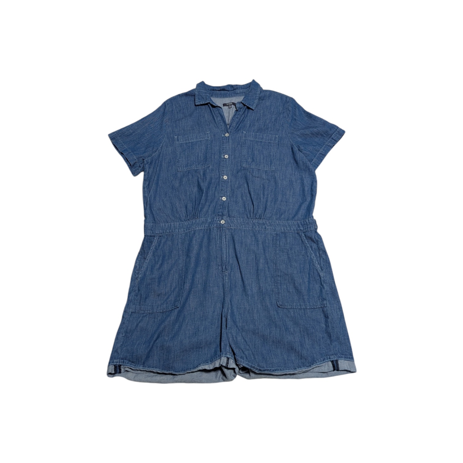 NYDJ Relaxed Denim Romper Horizon Base Blue Womens X-Large XL Jumpsuit Button Up