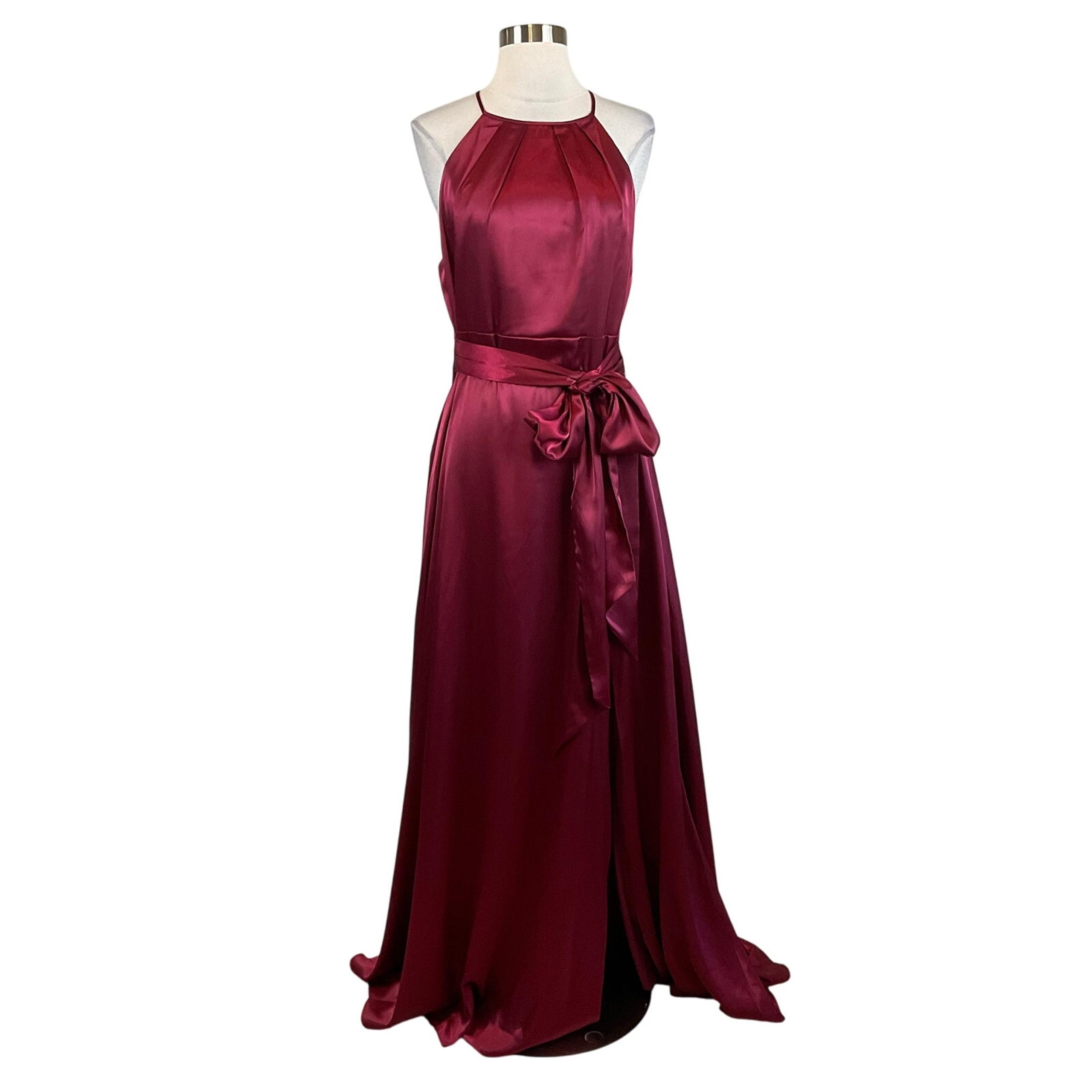 Alex Evenings Women's Formal Dress Size 12 Wine Red Satin Sleeveless Halter Gown