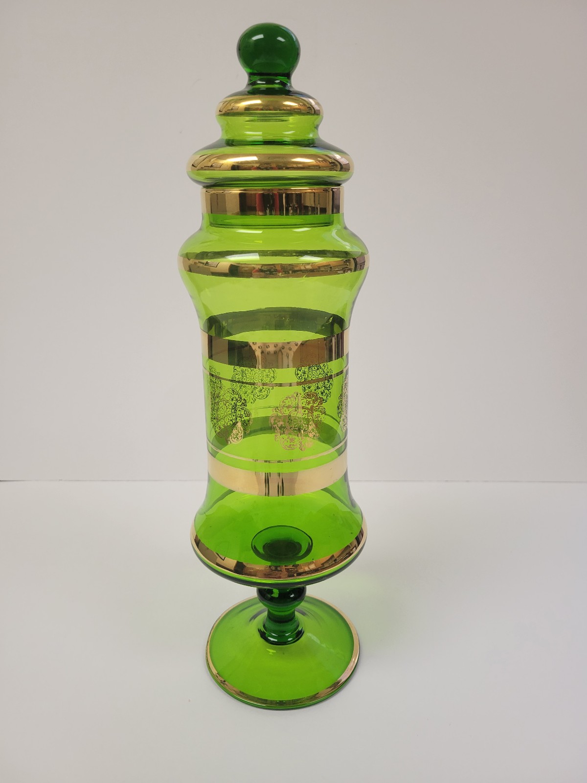 Vintage Empoli Green Glass Apothecary/Candy Dish Tall