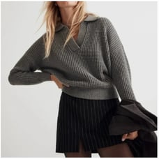 Madewell Waffle Henley Collar Sweater S NWT Heather Lead Grey NO043 90s