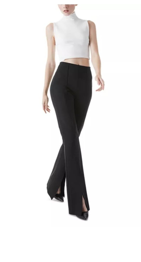 ALICE + OLIVIA Emiko High-Waisted Slit-Hem Pants Black Quiet Luxury Size 0