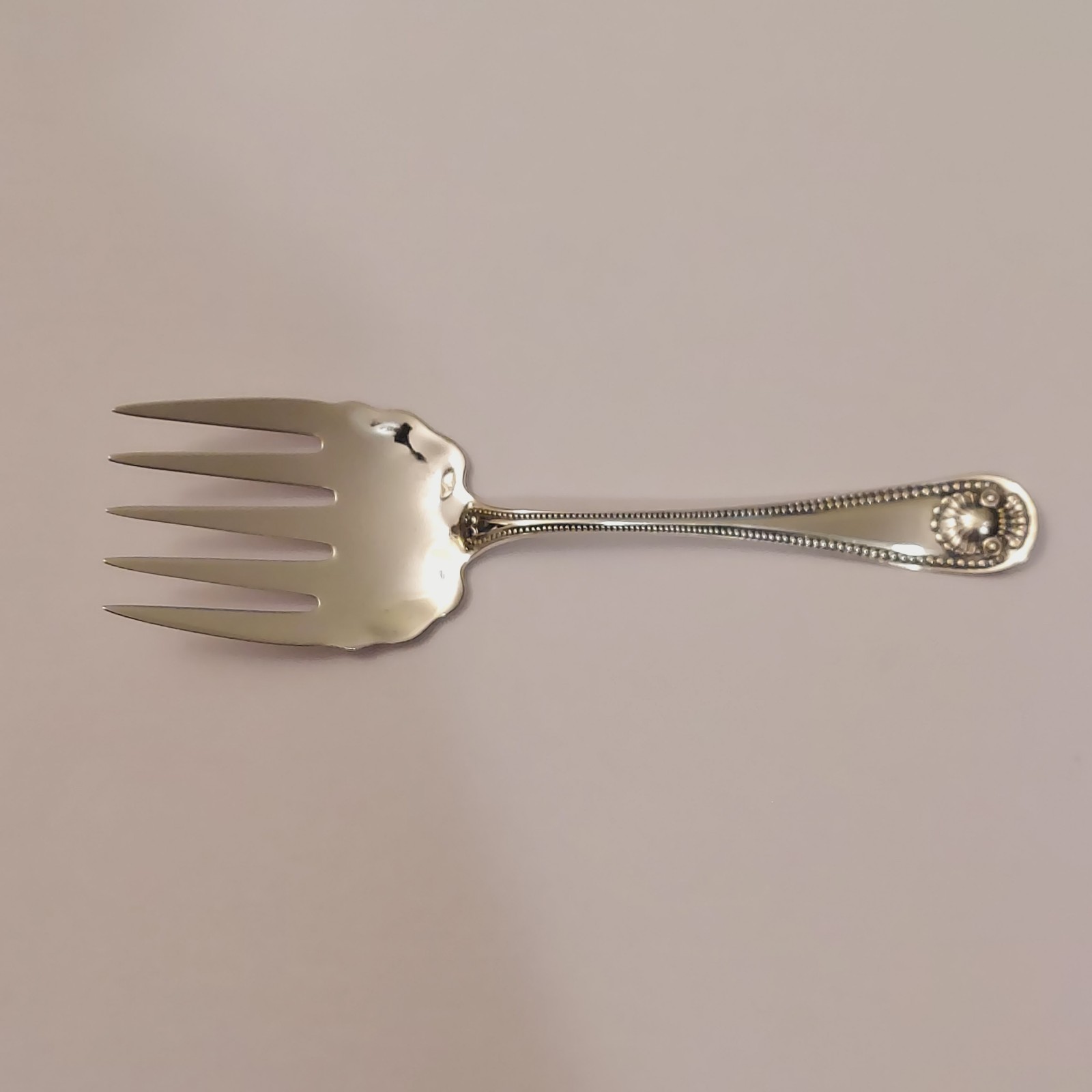 Whiting Manf Co Sterling Large Tined Sardine Serving Fork Bead 1880 (No Mono)