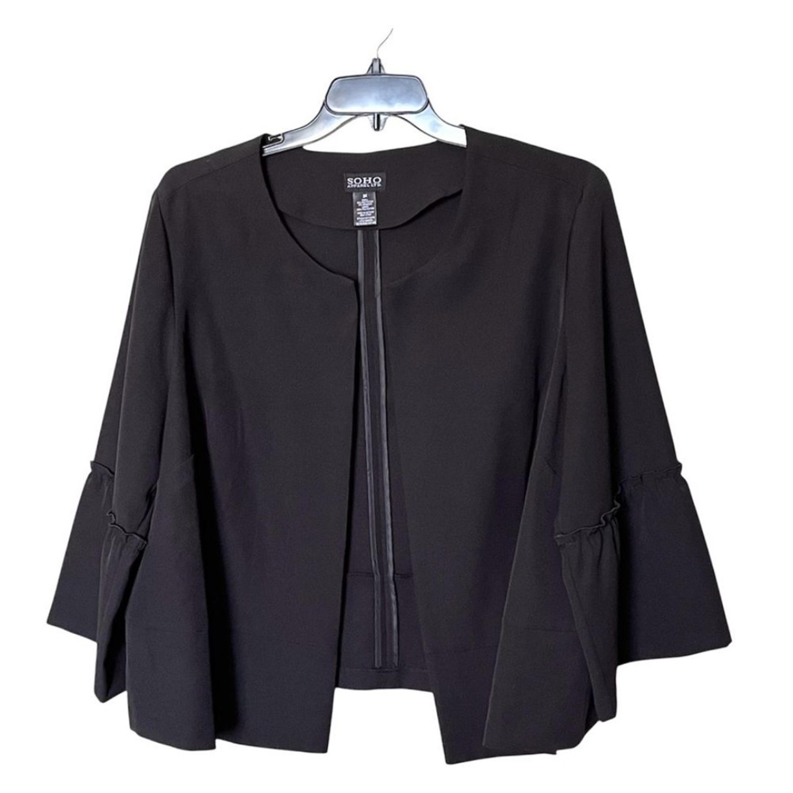 SOHO Apparel Black Open Front Jacket with 3/4 Length Bell Sleeves Size 3X