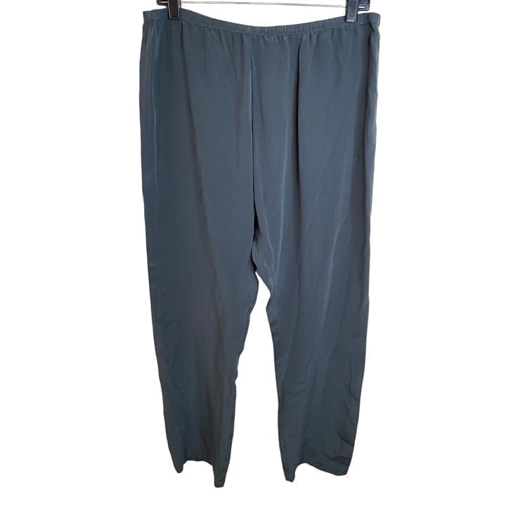 HUMANOID NEW large 100% silk green trouser pull on straight leg lagenlook