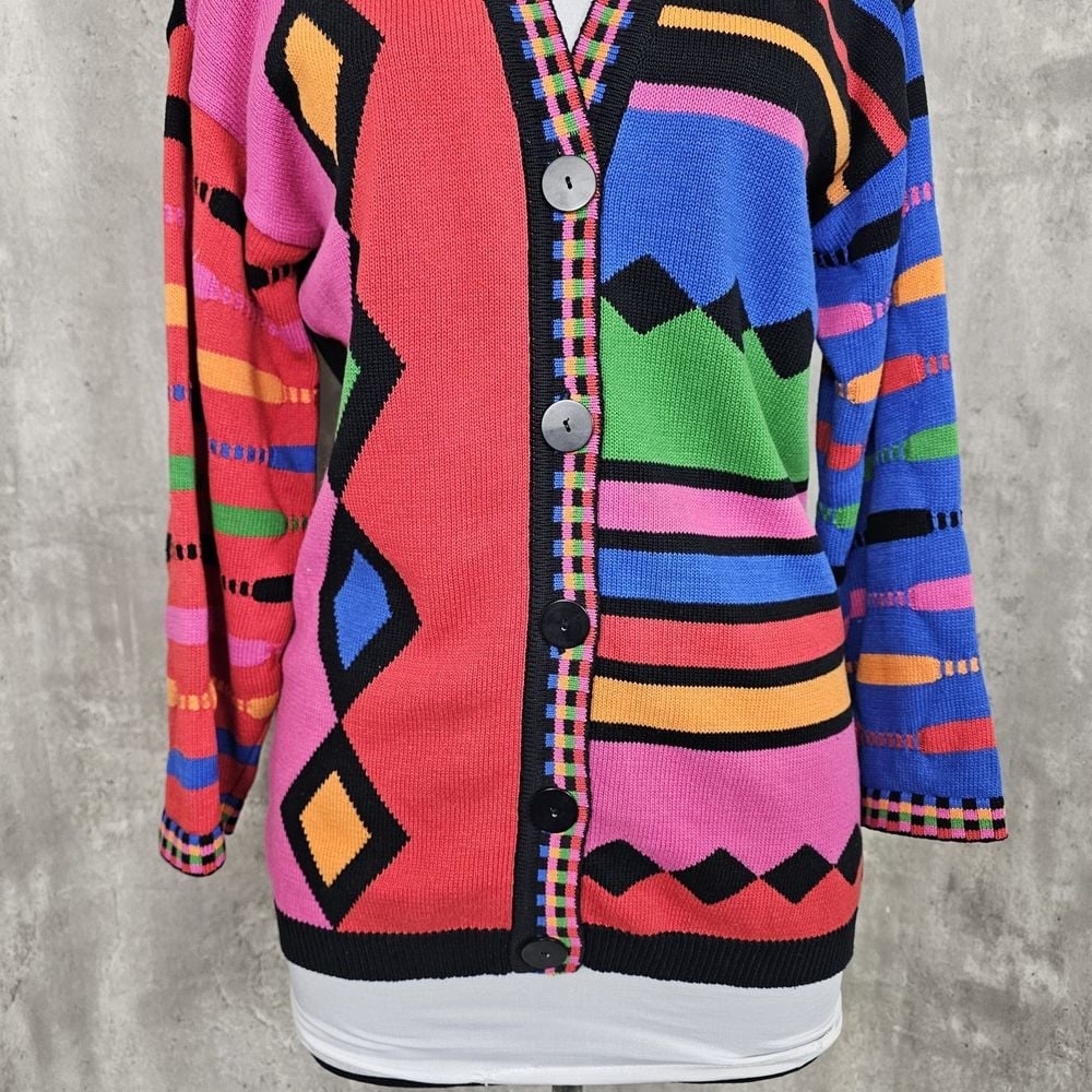 90s Vintage Abstract Beaded Knit Sweater / Black Geometric