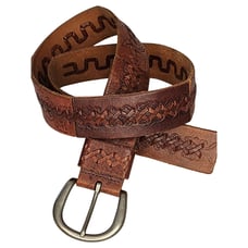 Fossil Unisex Multi Brown Leather Belt sz Small Western X Stitch Patchwork Boho