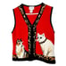 Vtg Susan Bristol Cat Lover Red Sweater Vest Sz S Ramie Cotton Zip Animal Print