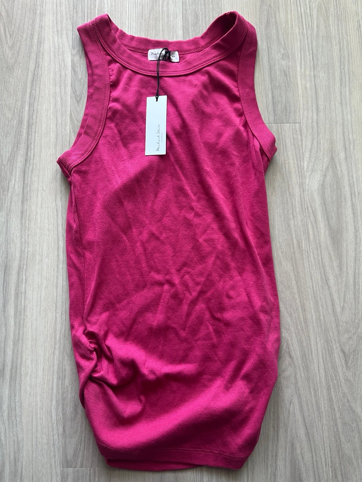 Michael Stars Halley Ribbed Tank with Ruching Ultra Rib size Medium