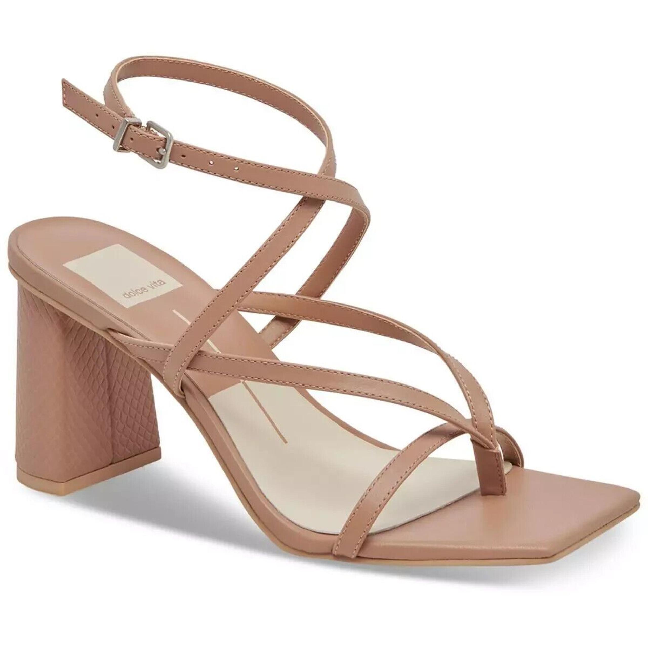 Dolce Vita Womens Paroo Leather Ankle Strap Square Toe Heels Shoes Tan 9.5