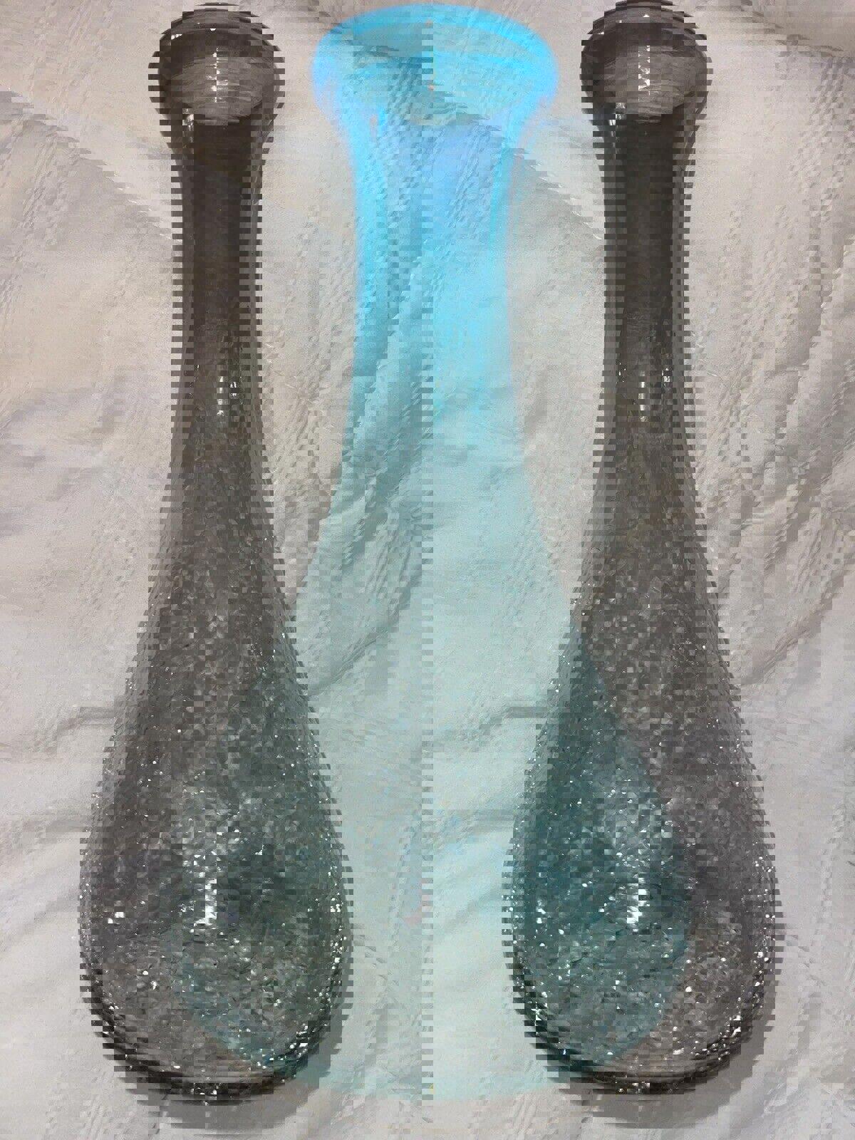Unique, Vintage 11Ohio River Two Tone Blue Crackle Glass Vase #29A