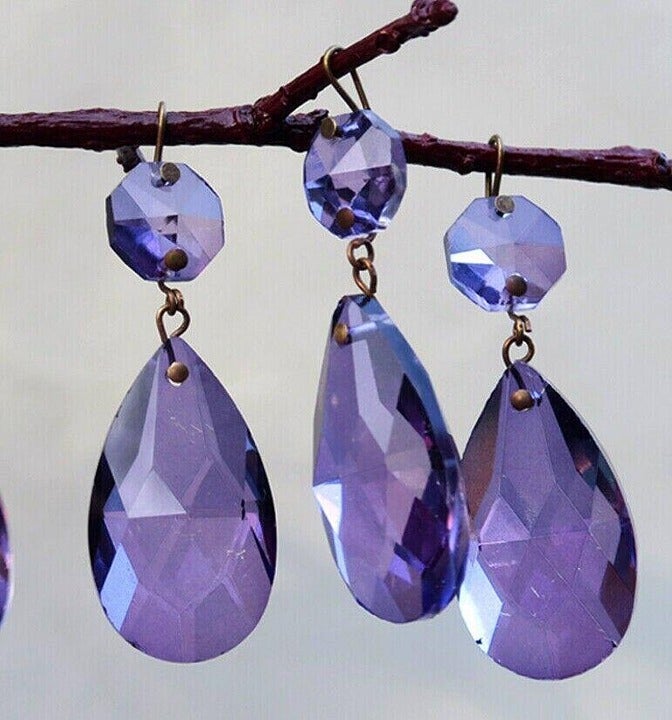 12 Purple Amethyst Glass Crystal Prism Lamp Chandelier Part Suncatcher dark pins