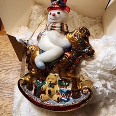 Polonaise Santa on Rocking Horse ornament.