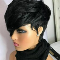 Short pixie cut wig wave wavy hair peruvian remy human hair wig