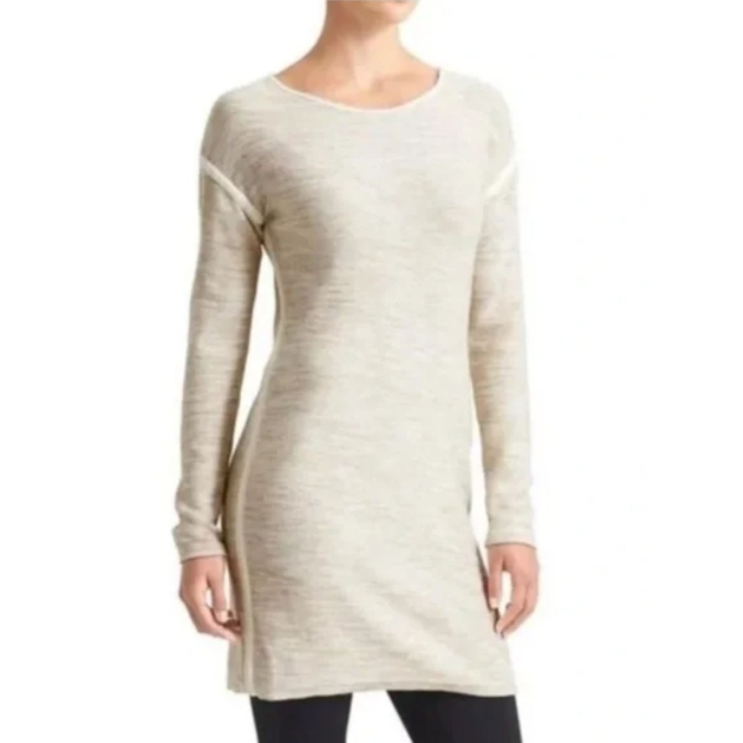 Athleta Heather Marled Oatmeal Retreat Knit Long Sleeve Sweater Dress Tunic M