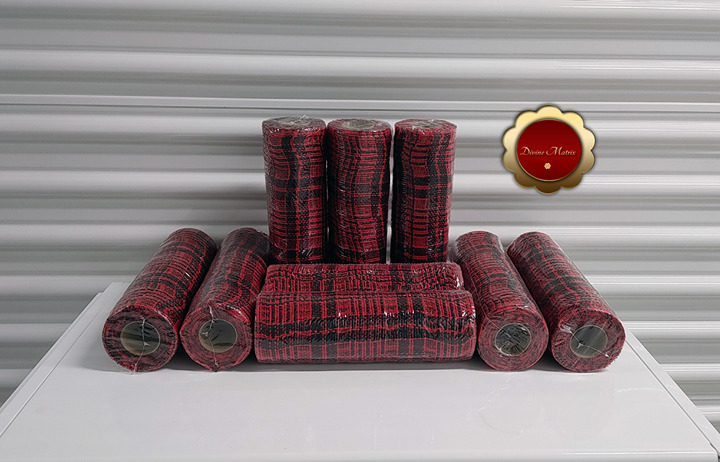 Bulk Lot of 9 Christmas Mesh, Black & Red Plaid, Craft Supplies