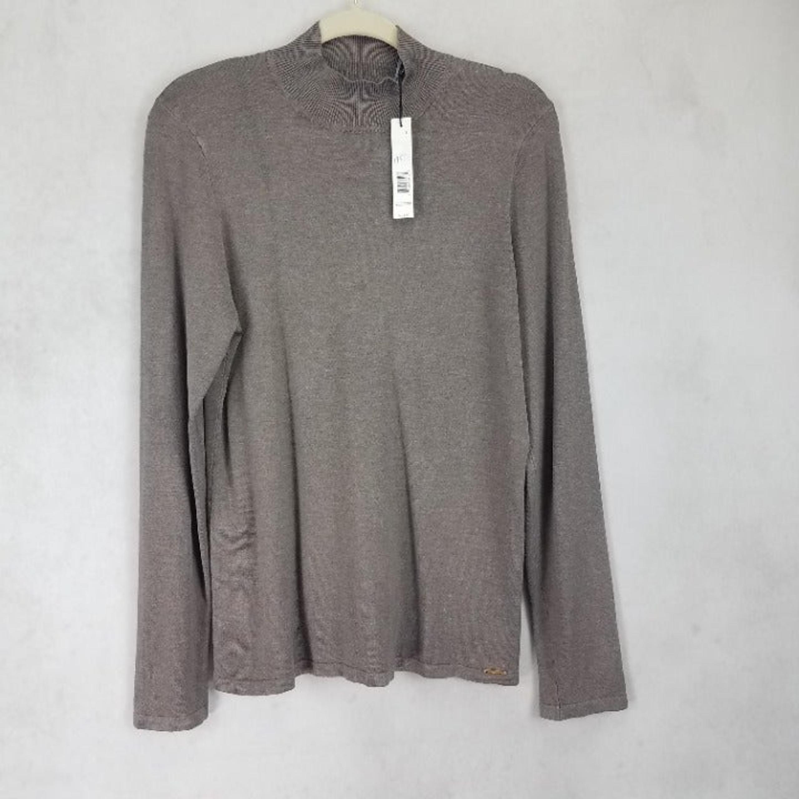 NEW T Tahari Size L Mock Neck Tight Thin Knit Pullover Sweater Brown NWT $78
