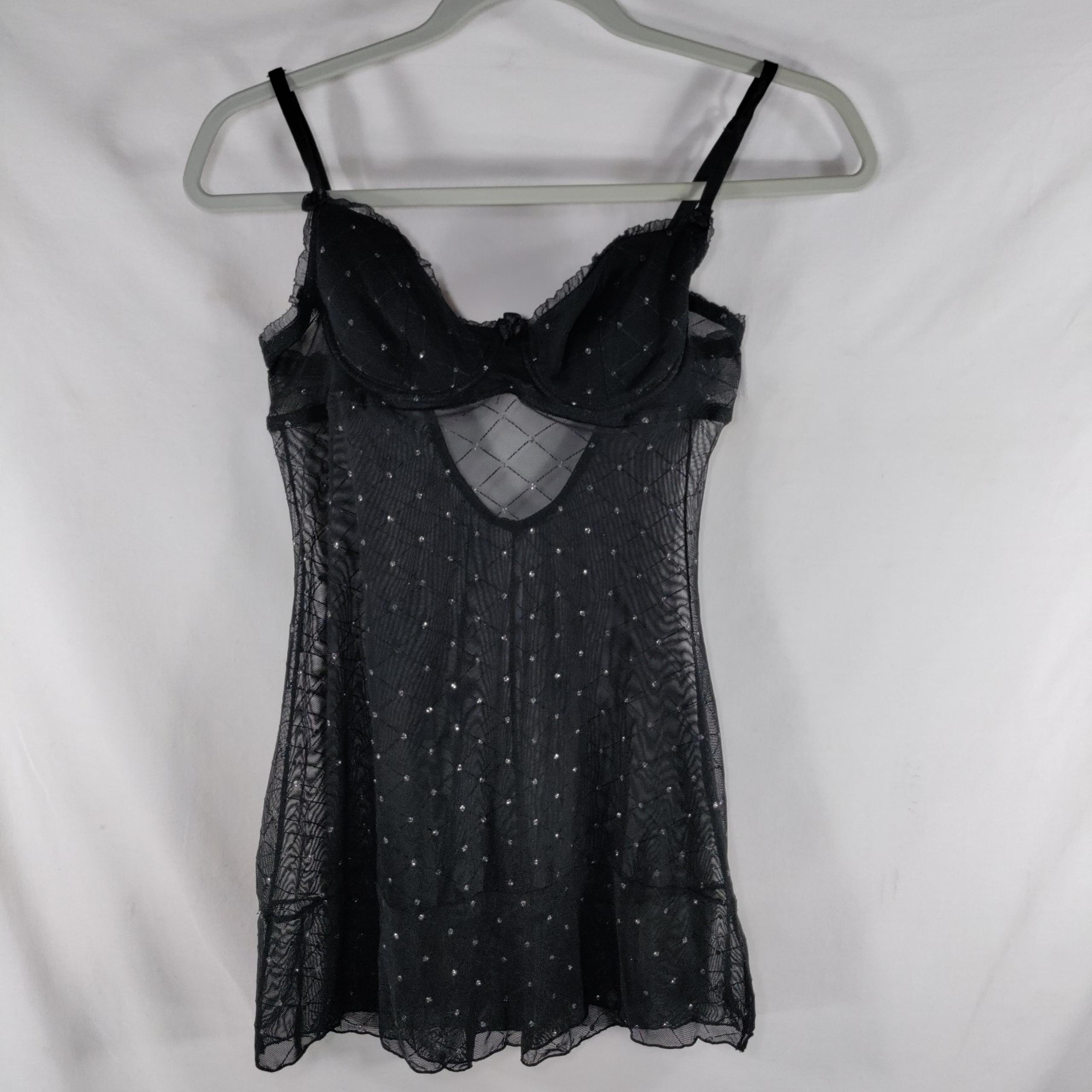 Rampage Sheer Mesh Lingerie Women M Black Glitter Sparkle Intimate Bodycon Dress