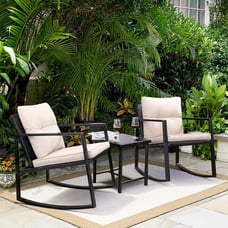 3 Pieces Rocking Wicker Bistro Set, Patio Outdoor Furniture Conversation Sets