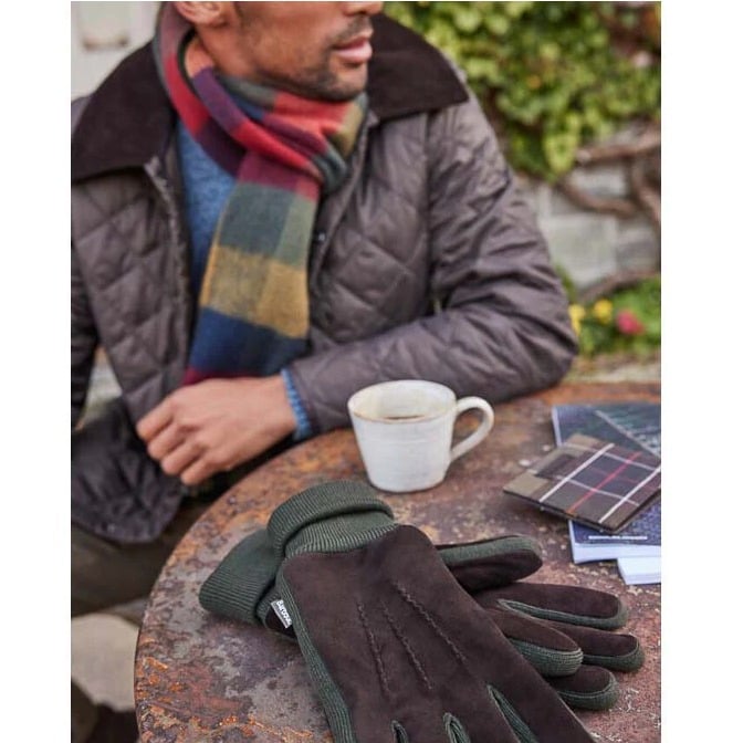 US men's sz XL Barbour Magnus Goat Suede Gloves in Brown/Olive MSRP95