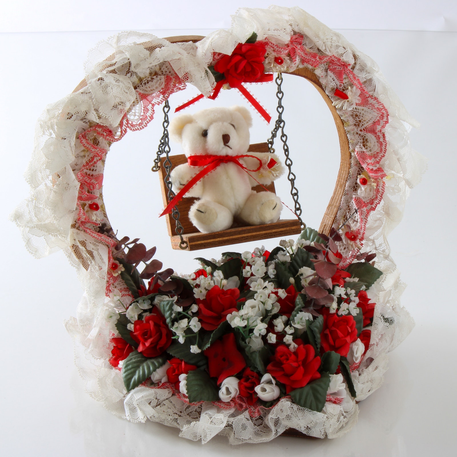 Vintage Handmade Valentine's Teddy Bear Swing