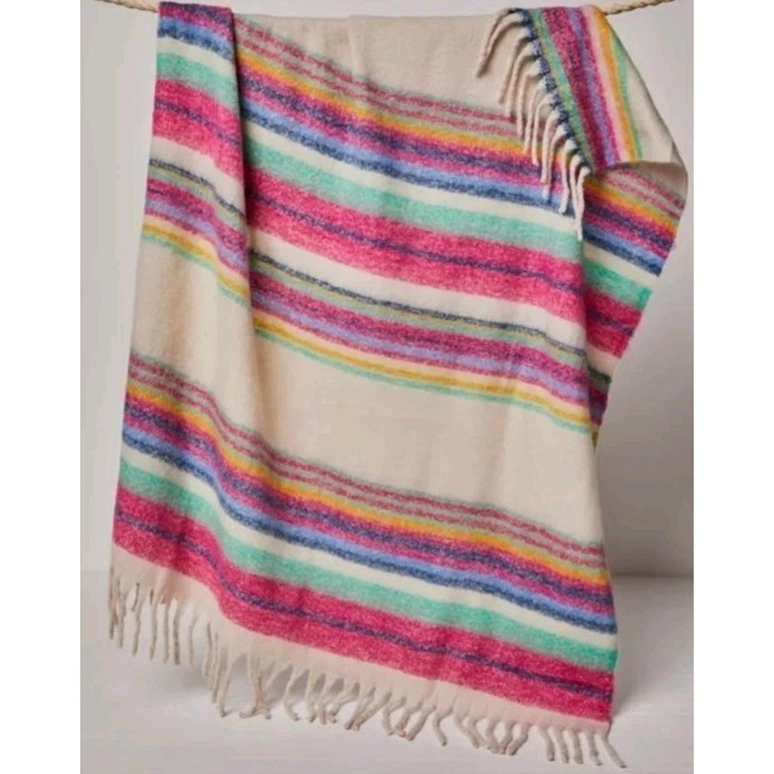 Free People Skye Stripe Fringe Throw Blanket  50" x 60" Cozy Boho Decor