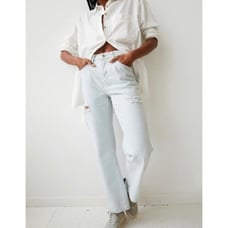 Free People The Ragged Priest Thigh Cut denim jeans high rise light wash rips