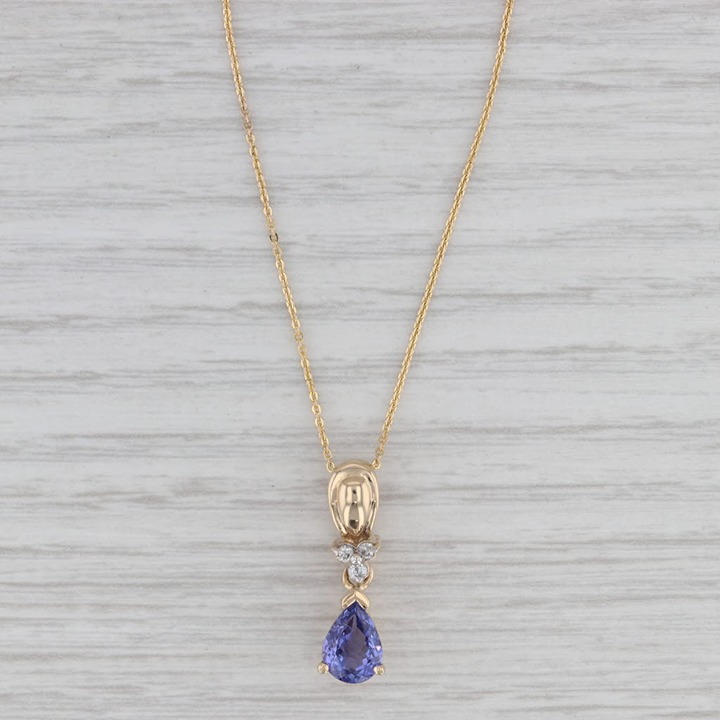 1.21ctw Tanzanite Diamond Drop Pendant Necklace 14k Gold 17-18 Cable Chain