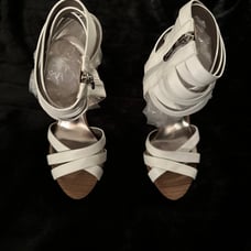 Marciano/Guess White “Rieko” Ankle Wrap Heels