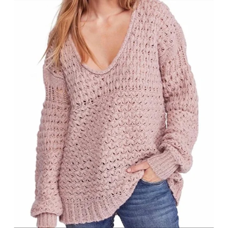 Free People Womens Crashing Waves Wool Blend Knit Oversized Pullover Sweater XS