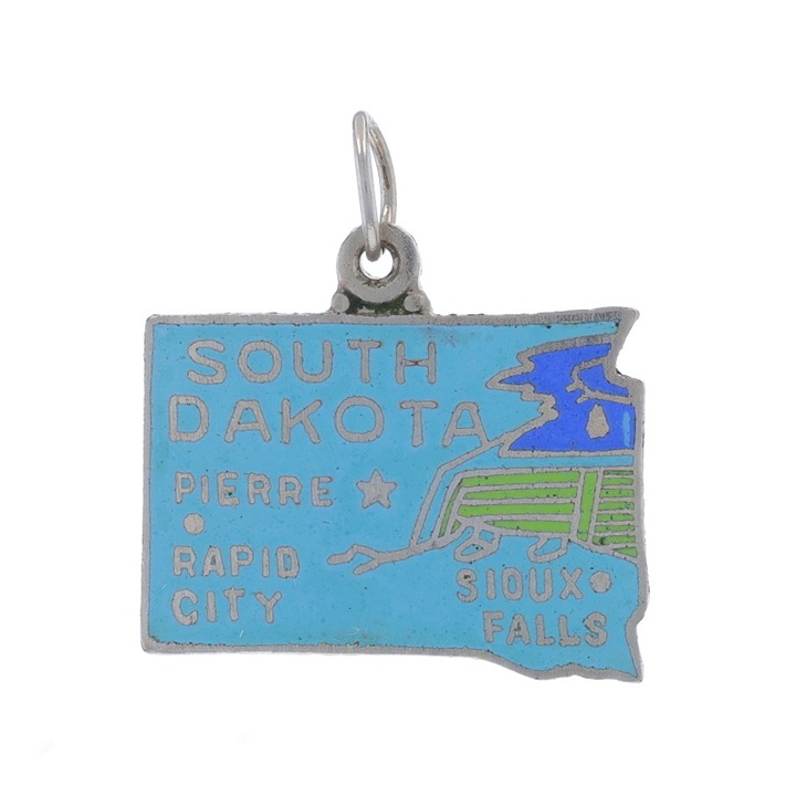 Sterling Silver Vintage South Dakota Charm 925 Enamel US Travel Souvenir LX3370