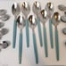 Retro Blue Plastic Handle Stainless Flatware China 42 Pcs 7 Place Settings +
