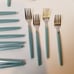Retro Blue Plastic Handle Stainless Flatware China 42 Pcs 7 Place Settings +