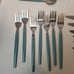 Retro Blue Plastic Handle Stainless Flatware China 42 Pcs 7 Place Settings +
